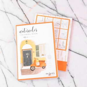 Reise Aquarell Malbuch | Handgefertigte Illustrationsseiten, Malbuch für Erwachsene, Arbeitsbuch Geschenk