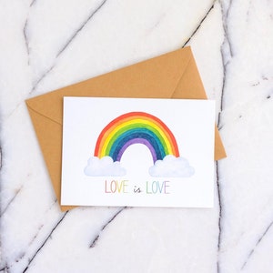 Love Is Love - Conjunto de 4 cartões postais Pride Rainbow - Pacote múltiplo de cartões de felicitações de arte em aquarela - Mini impressões de arte acessíveis