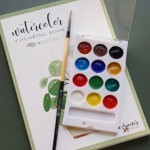 Watercolor Coloring Book Set | House Plants Handmade Illustration - Adult Coloring Book, Workbook Gift