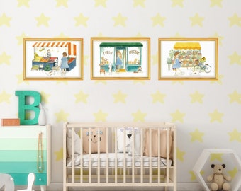 Watercolor Nursery Room Illustrations – Set of 3, Watercolor Painting Artwork, Wall Decoration