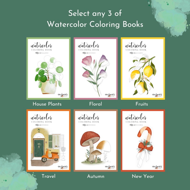 Watercolor Coloring Books Bundle of 3 Mix and Match Etsy