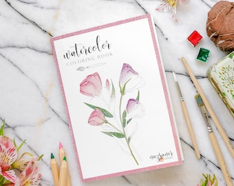 Floral Watercolor Coloring Book | Flowers Handmade Illustration Pages, Adult Coloring Book, Aquarelle Workbook Gift