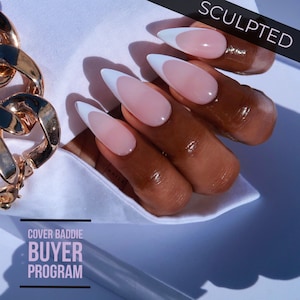 Cover Mani Soft Pink| Cover Baddie BUYER PROGRAM| White| 12PC Reusable Press Ons| Structured Press Ons| French Tip Press Ons| Hand Sculpted