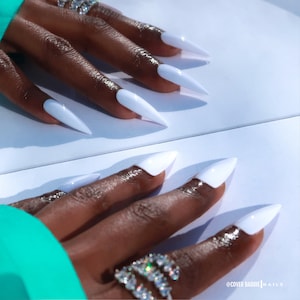 Baddie Basics| 24PC Reusable Press On Nails| Baddie White| Hand Painted Nails| White Nails| Press On Nails