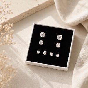Stainless Steel CZ Stud Earrings Set | 4 Pairs Cubic Zirconia Earrings 3mm 4mm 5mm 6mm |  Hypoallergenic Waterproof | Cartilage Gift for Her