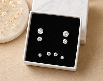 Cubic Zirconia Stud Earrings Set | 3-6mm Silver or Gold Tone | Hypoallergenic | Minimalist Stud Earrings | Gift for Her | Dainty CZ Studs