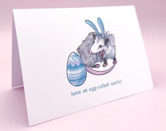 Easter Opossum Greetings Card | Cute Bunny Egg Greeting Card | Screaming Pun Funny