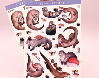 Sushi Otters Sticker Sheet | Otter Stickers Fish