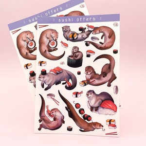 Sushi Otters Sticker Sheet | Otter Stickers Fish