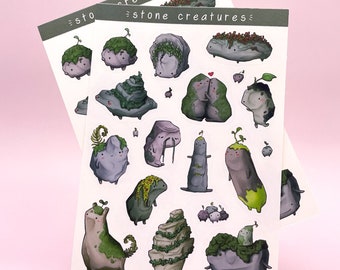 Stone Creatures Sticker Sheet | Cute Kawaii Rock Stickers