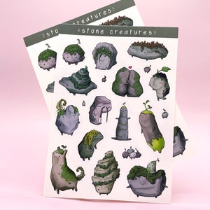 Steinkreaturen Sticker Blatt | Niedliche Kawaii Rock Sticker