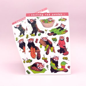 Stricken Rote Pandas Aufkleber Bogen | Niedliche Roter Panda Aufkleber stricken