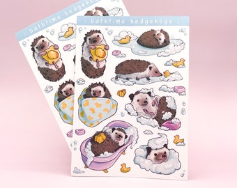 Bathtime Hedgehogs Sticker Sheet | Cute Hedgehog Bath Time Stickers