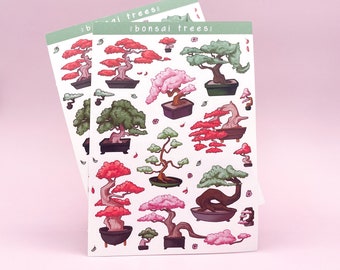 Bonsai Trees Sticker Sheet | Bonsais Tree Stickers | Japanese Botanical Japan