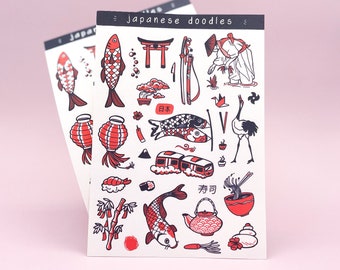 Japanese Doodles Sticker Sheet | Japan Stickers | Planner Bujo Stickers