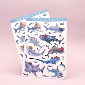 Sharks with Hats Sticker Sheet | Shark Fish Hat Stickers