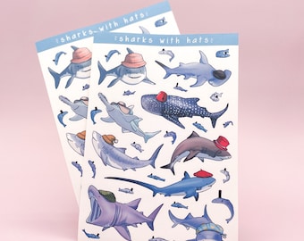Sharks with Hats Sticker Sheet | Shark Fish Hat Stickers