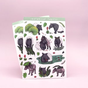 Tapir Sticker Bogen | Tapire Pflanzen Aufkleber Pflanze Wald Nettes Geschenk