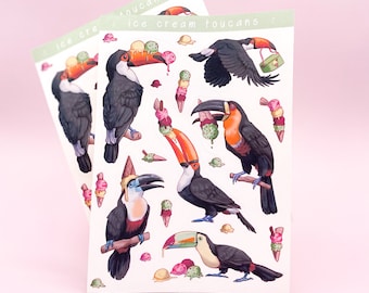 Ice Cream Toucan Sticker Sheet | Bright Tropical Toucans Stickers