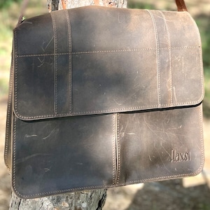 Distressed Leather Messenger Bag, Brown Leather Crossbody Bag, Vintage Shoulder Satchel, Handmade Rustic Laptop Bag