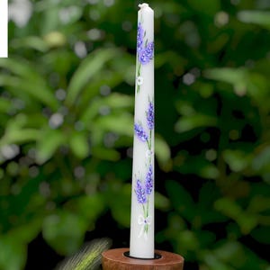 Handmade taper candle, 22cm tall with 2 cm base, White floral spring dinner candle for wedding centerpieces, Easter or gift decor