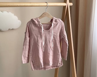 Long sleeves muslin cotton blouse for girl, Gauze baby girl tee for autumn, Organic cotton top, Christmas gift, Birthday present