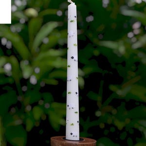 Handmade white taper candle with tiny sheep motif, 22 cm tall 2 cm base, Cute farmhouse spring table decor for Easter, Baby shower or gift