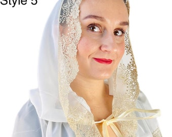 Chapel veil for mass, lace mass chapel veil, Catholic head covering veil, Wedding head veil, Mantilla on drawstring, Head wrap, Church veil