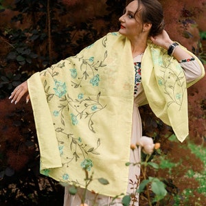 Yellow embroidered shawl