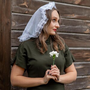 White polka dot mantilla veil with lace trim