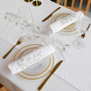 Christmas Cloth Napkins, Embroidered napkins, Set of 6 Large dinner napkins, Table napkins, Wedding napkins, White Silver Gold napkins image 1