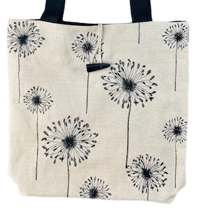 Linen embroidered tote bag with dandelion design, Handmade eco shoulder bag, Floral market tote, Reusable fabric handbag gift