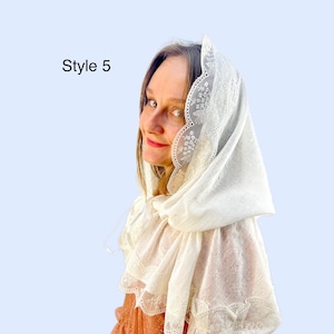 Linen chapel veil for mass, Wedding head veil, Traditional catholic veil, Catholic mantilla on drawstring, Natural head wrap, Church veil