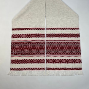 Beige Ukraine rushnyk with red ornament, Slavic stitch embroidery, Wedding rushnyk Ukrainian, Traditional floral rushnyk, Ukrainian souvenir