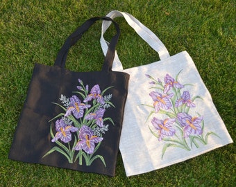 Embroidered canvas tote bag, Linen tote bag, Embroidered shopper bag, Floral embroidered bag, Floral tote bag recycled, Linen shopping bag