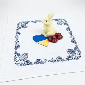 Easter Embroidered Table Topper, Ukrainian Style Linen Napkin, Blue Floral Easter Decor, Spring Table Centerpiece Cloth