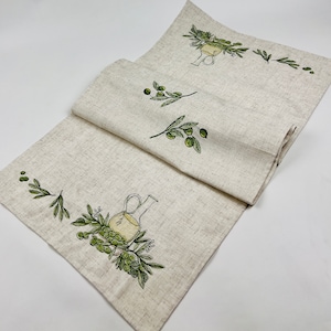 Olive Embroidered Runner, Linen Italian Rug, Vegetable Kitchen, Kitchen Tuscan Decor, Olive Branch Table Topper