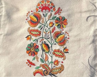 Cotton Embroidered Tote Bag, Floral Reusable Shopping Bag