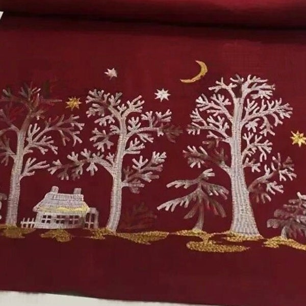 Linen red embroidered runner, Christmas embroidered runner, Christmas table decor, Holiday Decorating, Christmas mat, Xmas idea, Home decor