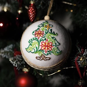 Handmade embroidered Christmas ornament – festive tree design, Unique holiday bauble for elegant Christmas decor