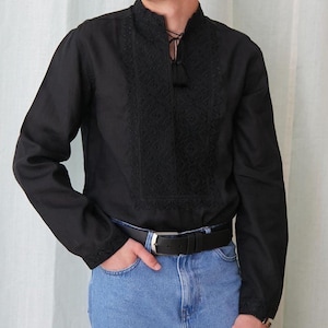 Men's black embroidered shirt
