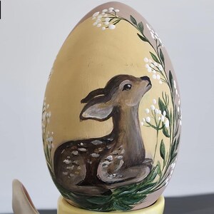 Hand painted easter egg with deer, decorative easter egg, woodland animal egg, spring home decor, easter gift idea