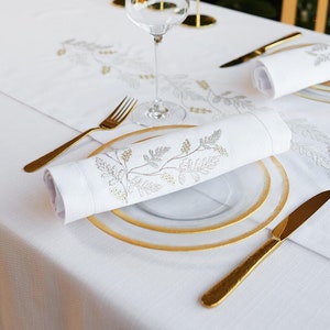 Christmas Cloth Napkins, Embroidered napkins, Set of 6 Large dinner napkins, Table napkins, Wedding napkins, White Silver Gold napkins image 3