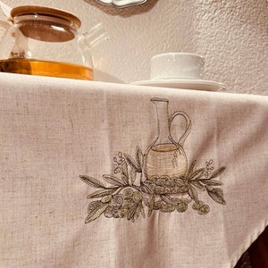 Linen beige runner with greek embroidery, Italian linen table runner with olives, Housewarming gift, Dining runner, Easter table runner image 9