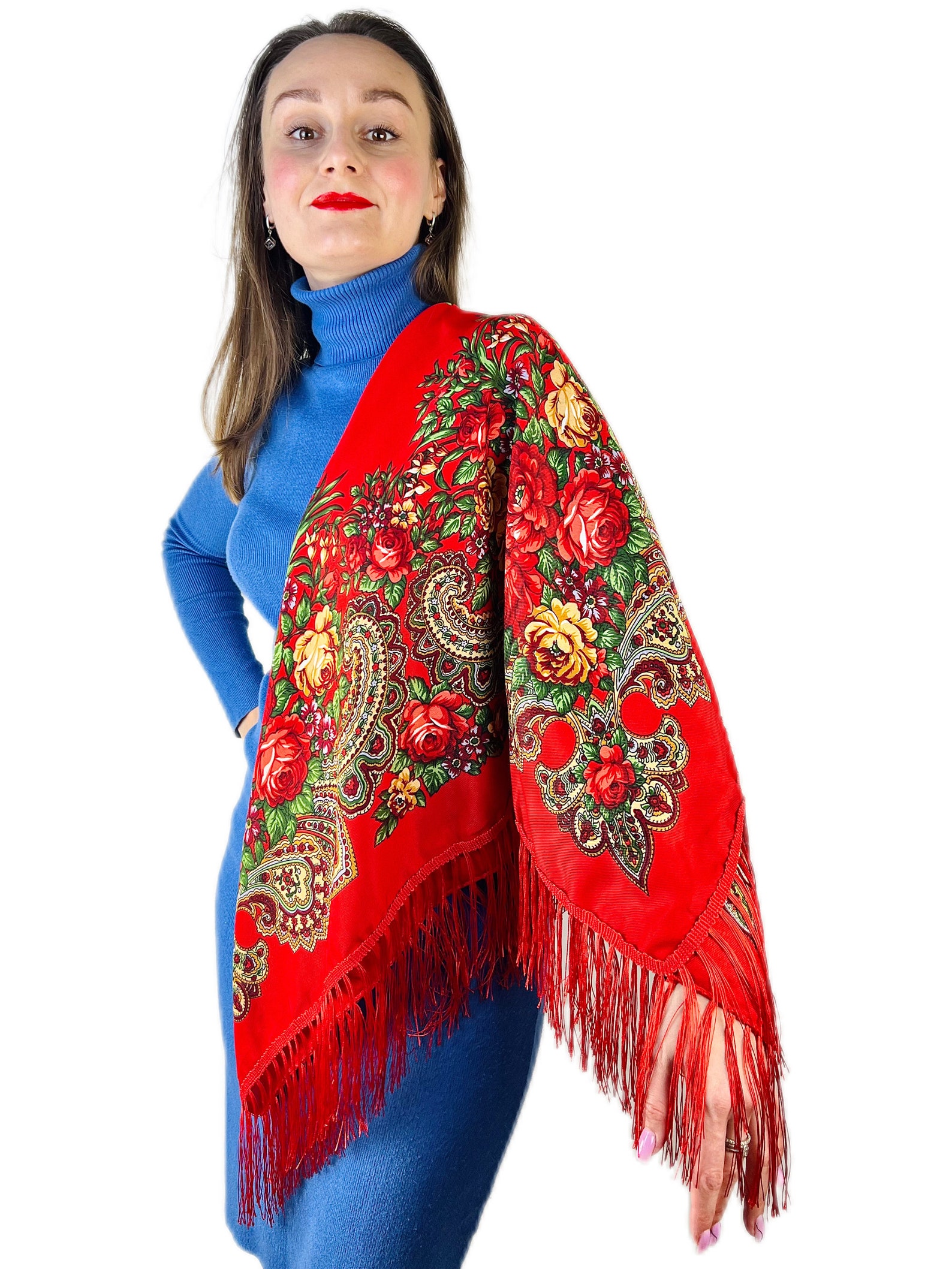Blue Slavic Shawl, Ukrainian Shawl With Fringe, Wool Scarf, Bohemian ...