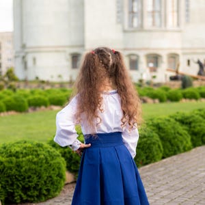 Girls Ukrainian embroidered white dress set with cornflower daisy and lace up corset belt, Traditional vyshyvanka for holidays and photos