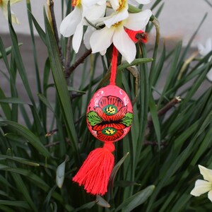 Mini hand painted floral Easter egg ornaments with tassel
