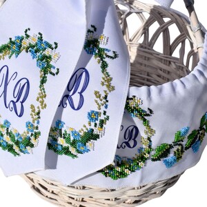 Embroidered Easter basket bow and band set with XB monogram