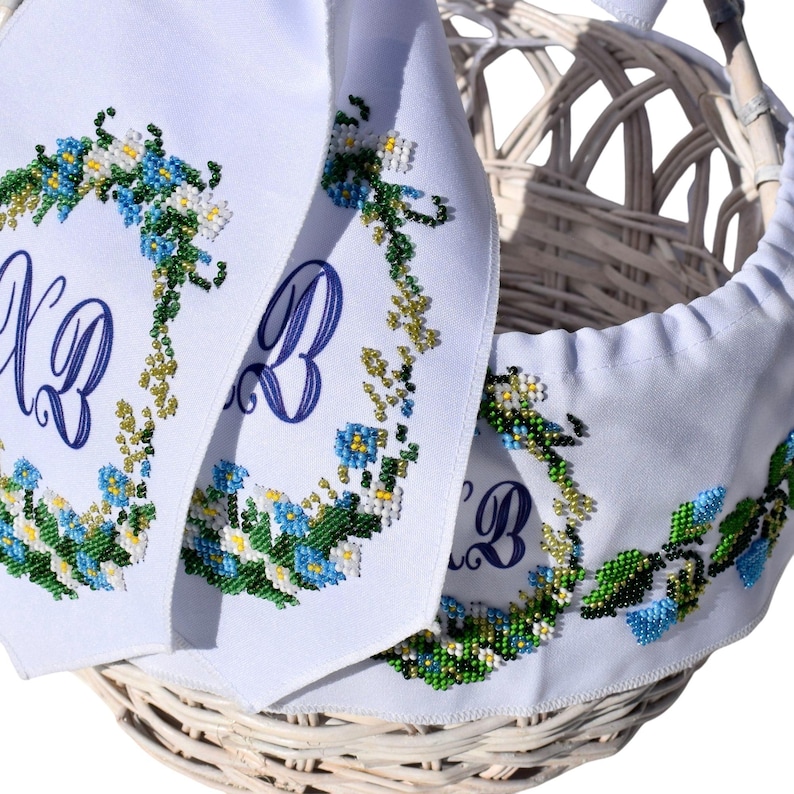 Embroidered Easter basket bow and band set with XB monogram