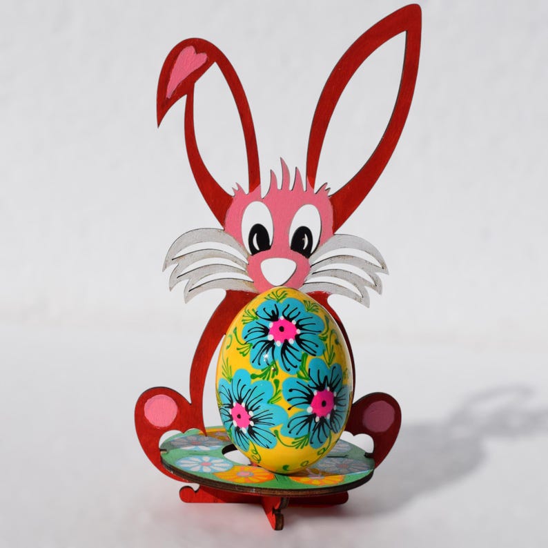 Hand painted wooden Easter egg with bright folk art floral pattern